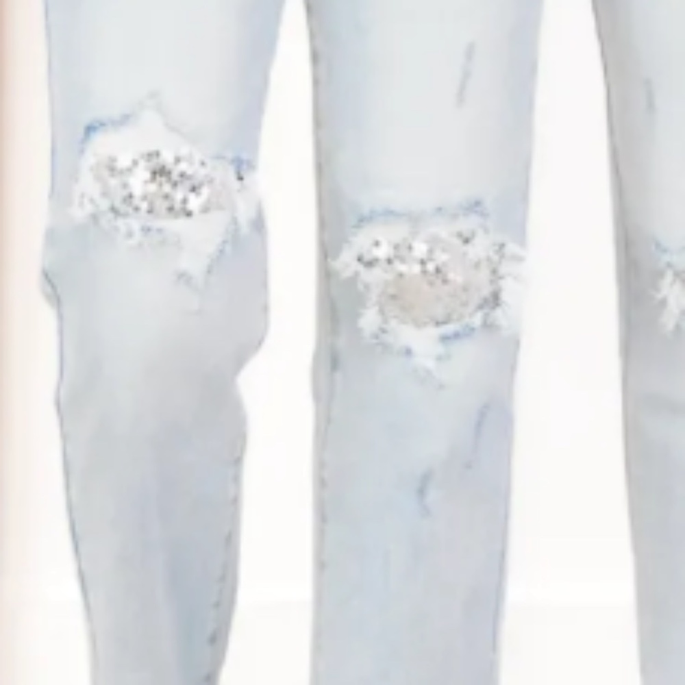 Risen High Rise Acid Wash Sequin Knee Patches Relaxed Jeans in Various NWT - Picture 5 of 5